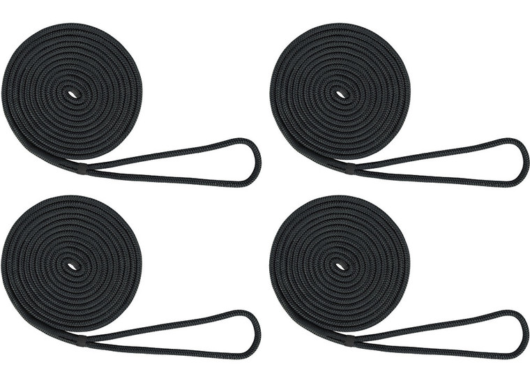 Extreme Max - Boattector Double Braid Nylon Dock 3/8in X 15ft Black(value Pack Of 4) - 3006.3016
