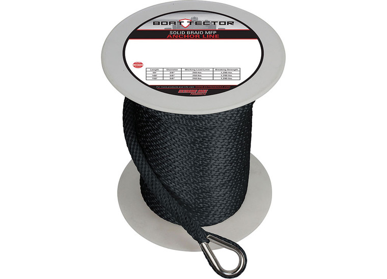 Extreme Max - Boattector Solid Braid Mfp Anchor Line With Thimble 1/2in X 150ft Black - 3006.3472