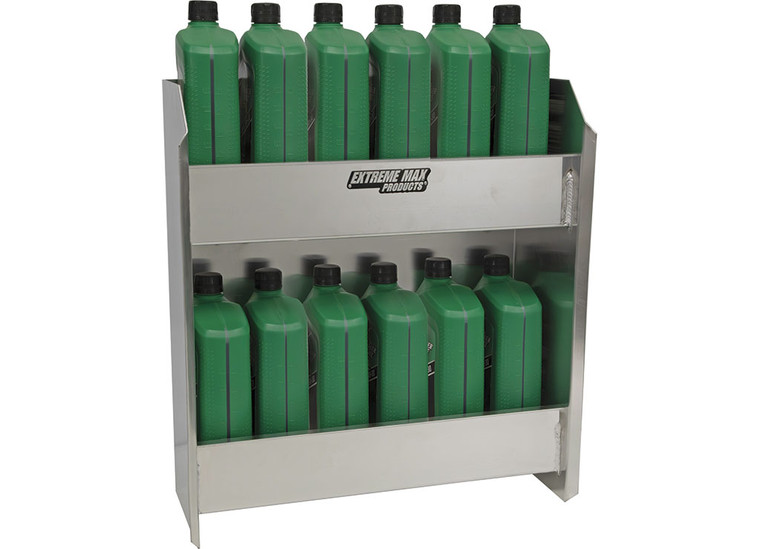 Extreme Max - Wallmount Alum Junior Oil Jug Storage Cabinet Holds (12) 1 Qt Oil Jugs Silv - 5001.6561