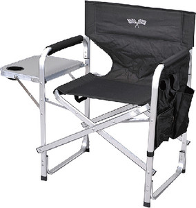 MG Innovative - Light Weight Folding Director Chair W/side Table Pockets  Black Flag - SL1204-BK/FLAG