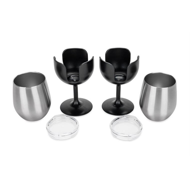 Camco - Libatc Wine Tumbler 2pack 8oz. Black - 53485