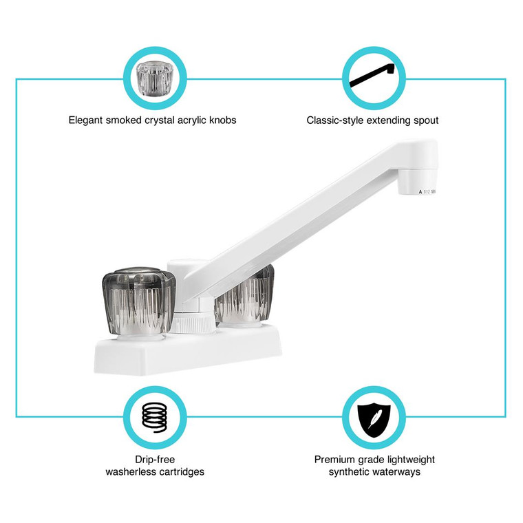 Dura Faucet - Two Handle 4 Kitchen/bar Faucet W/smoked Acyrlic Knobs  White - DF-PK640S-WT