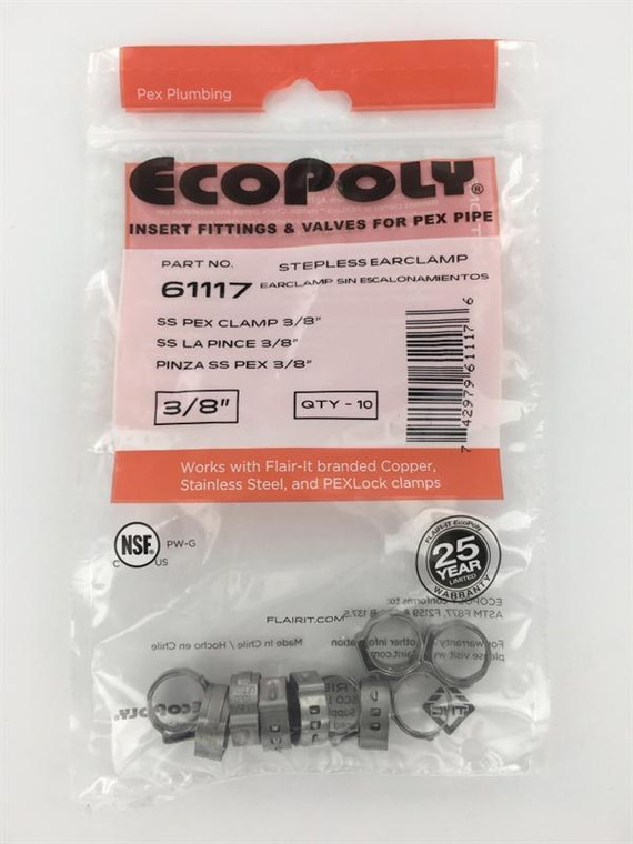 Esco Elkhart Supply - 3/8in Pex Ss Clamps 10pack - 61117