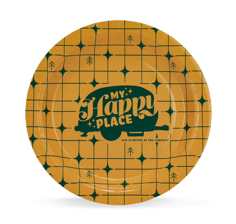 Camco - Libatc  Paper Plates Small My Happy Place Yellow Grid - 53493