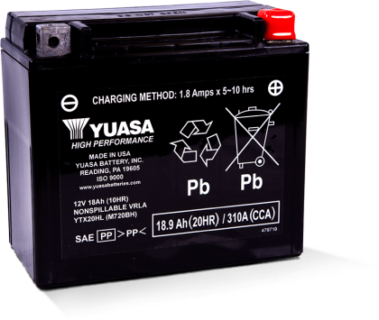 Yuasa Battery - Ytx20hl  High Performance 12v Factory Activated Agm Battery  Made In The Usa - M720BH