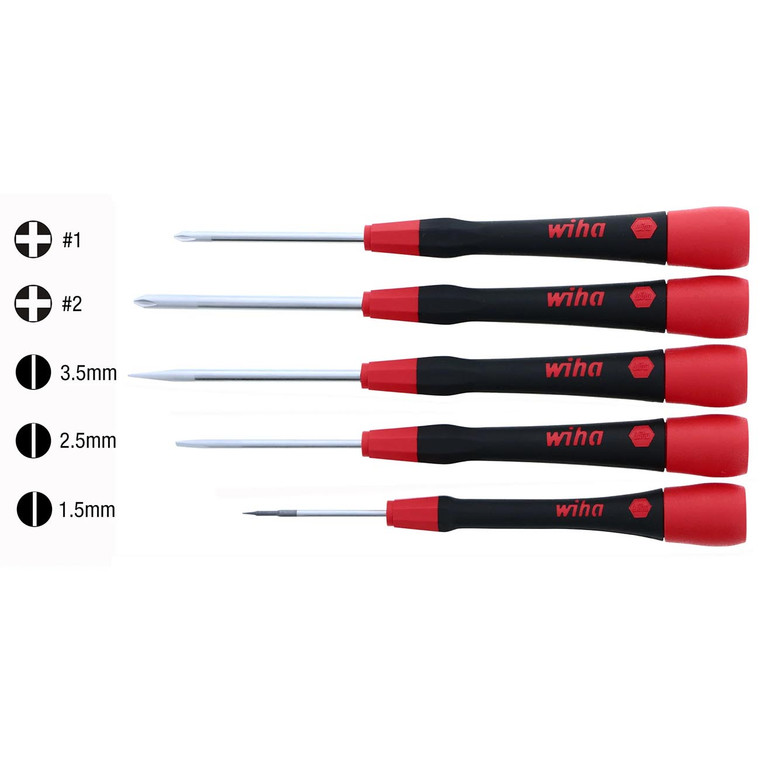 Wiha Tools - 5 Piece Picofinish Slotted And Phillips Precision Screwdriver Set - 26195