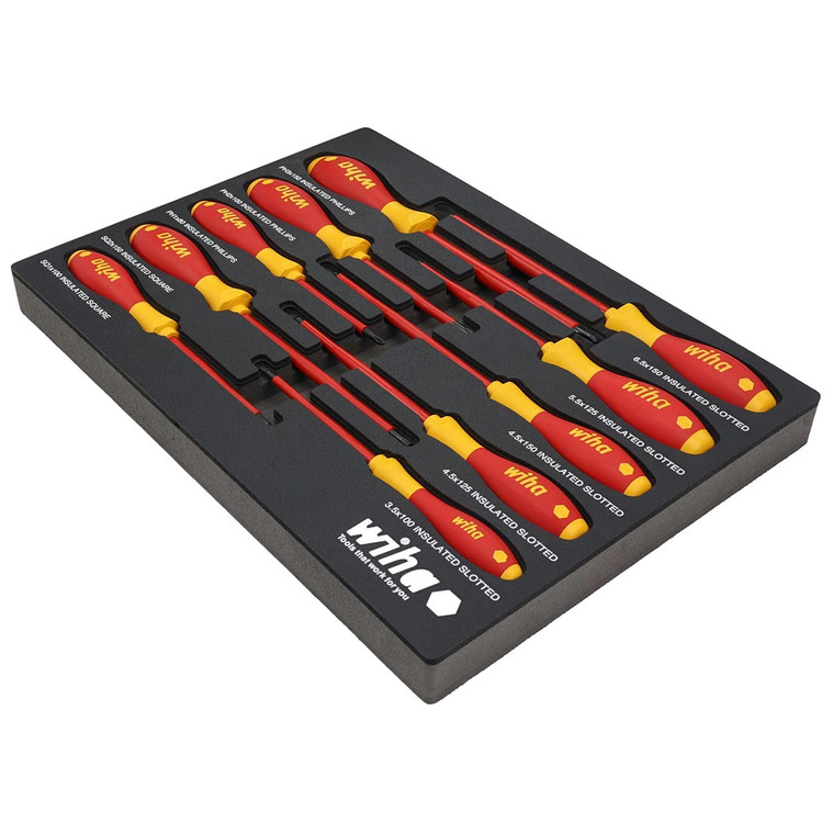 Wiha Tools - 10 Piece Insulated Softfinish Cushion Grip Screwdriver Tray Set - 32080