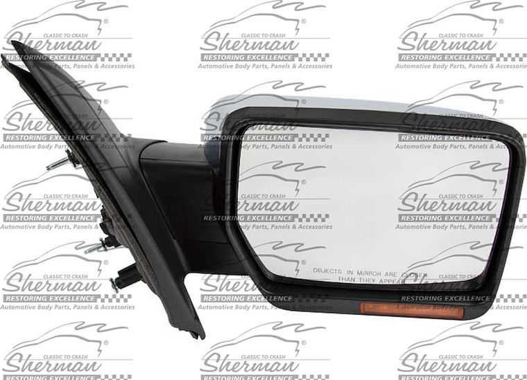 Sherman Parts - Rh Mirror Otr Rear View Std Type; Power; W/puddle Lamp; Chrome Ford F150 1114 - 579CD-300R