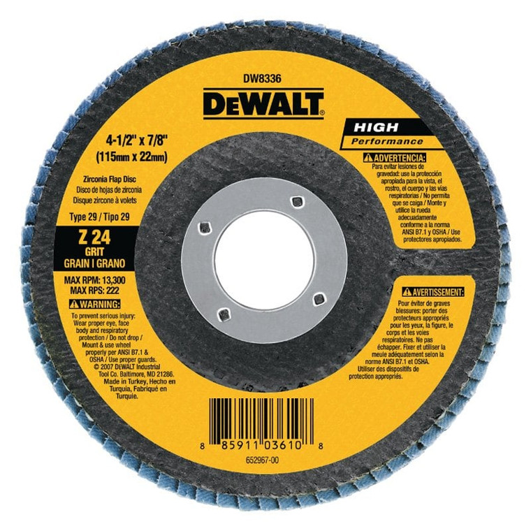 DeWalt Tools - 41/2 X 7/8in 40 Grit Type 29 Hp Zirconia Flap Disc - DW8306