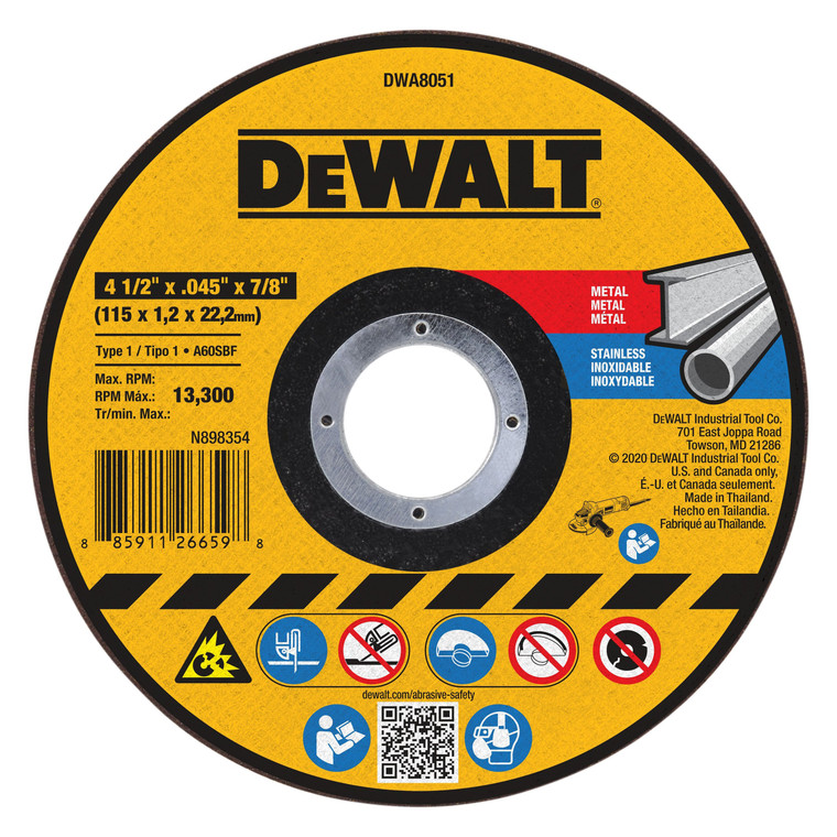 DeWalt Tools - 4.5 X .045 X 7/8in Flat Disc Cutting Wheel25 Pack - DWA8051