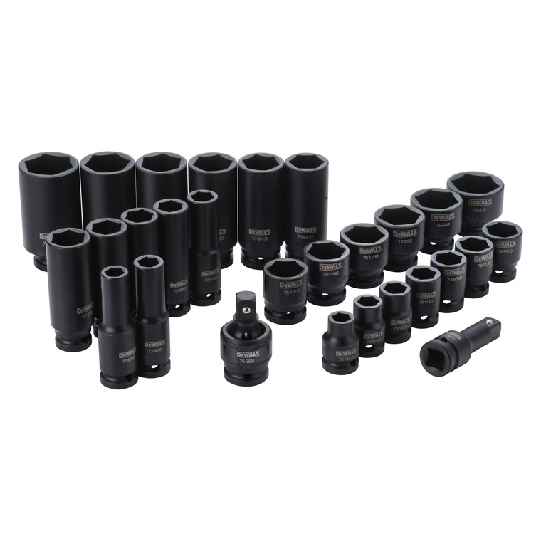 DeWalt Tools - Dewalt Impact Socket Set Sae Combination Set 1/2in Drive 28piece - DWMT19244