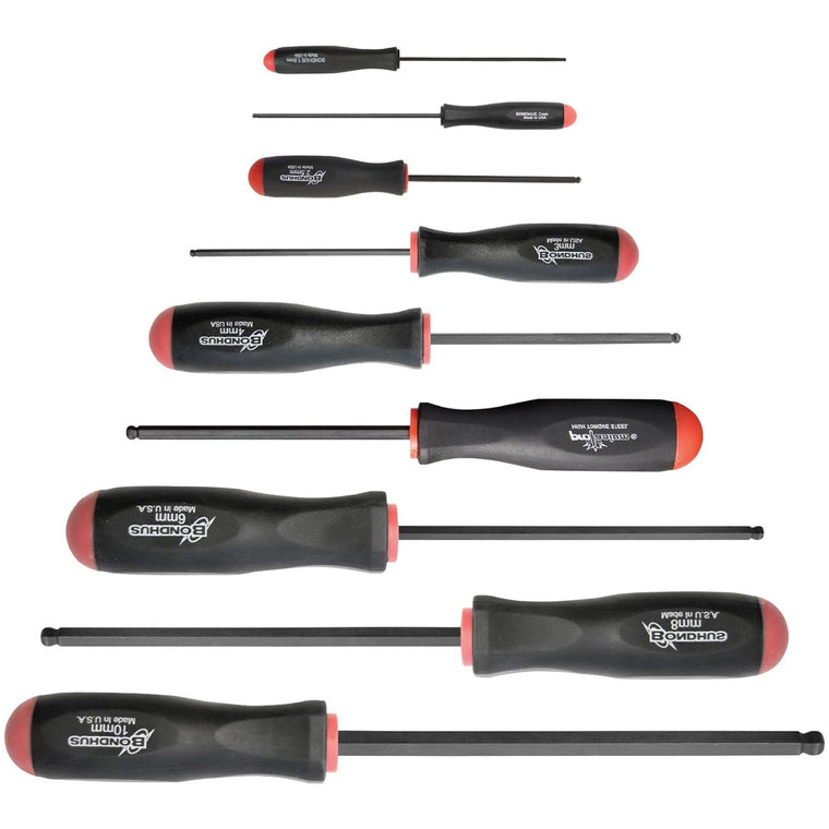 Bondhus Balldriver Metric HEX Ball End Screwdrivers 1.5mm to 10MM (9 Piece) - 10699