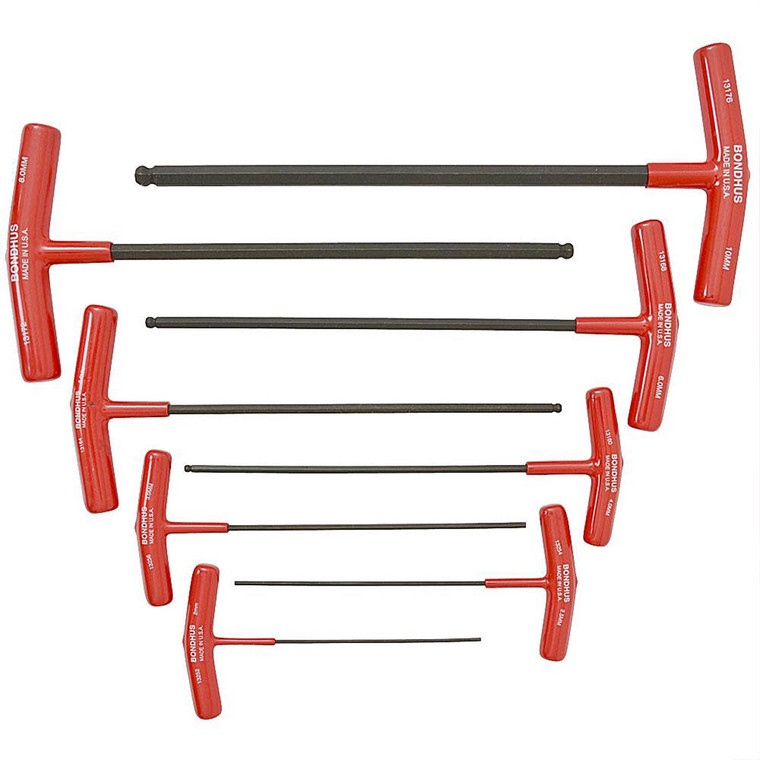 Bondhus Balldriver Metric HEX Ball End T-Handle Wrenches 2mm to 10MM (8 Piece) - 13187