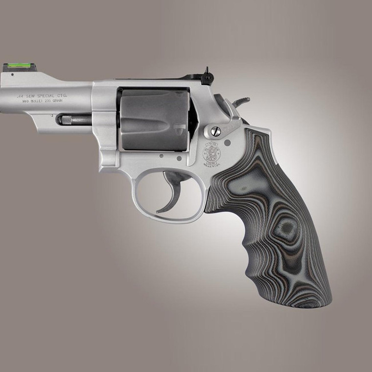 Hogue S&W K&L Frame Round Butt Conversion Finger Grooves Smooth G10 - G-Mascus (Black/Gray) - 19167