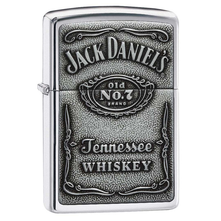 Zippo Windproof Lighter Jack Daniel's Label-Pewter Emblem High Polish Chrome - 250JD.427