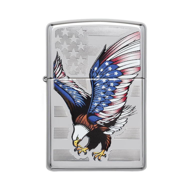 Zippo Windproof Lighter E-Star Award w/Patriotic Eagle Flag High Polish Chrome - 28449