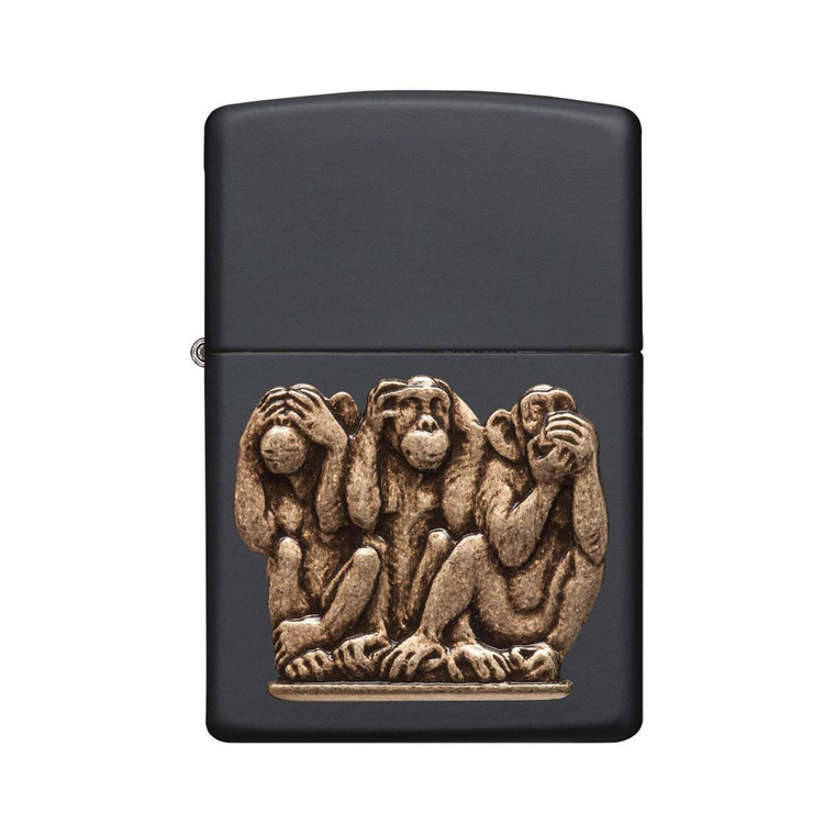Zippo Windproof Lighter Three Monkeys Black Matte Finish - 29409