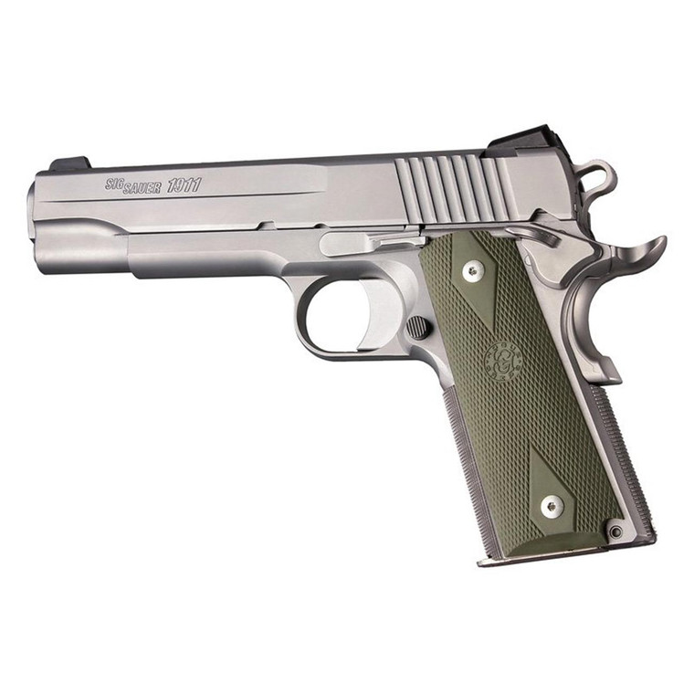 Hogue 1911 Government Model Checkered with Diamonds Rubber Grip without Finger Grooves (OD Green) - 45011