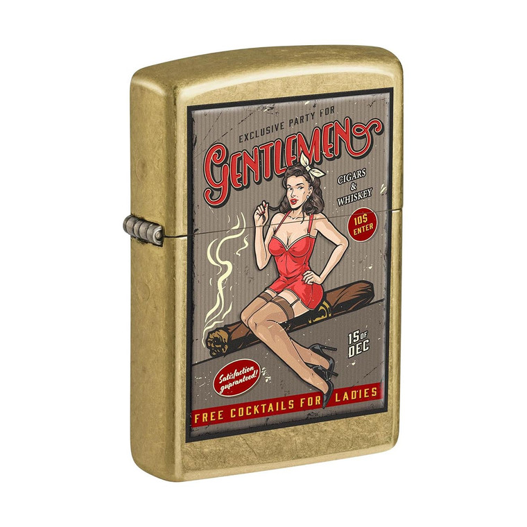 *48267VINTAGE* Zippo 81675 Windproof Lighter Pin-up Girl "Whiskey and Cigars Party" Street Brass - 48267CI423052