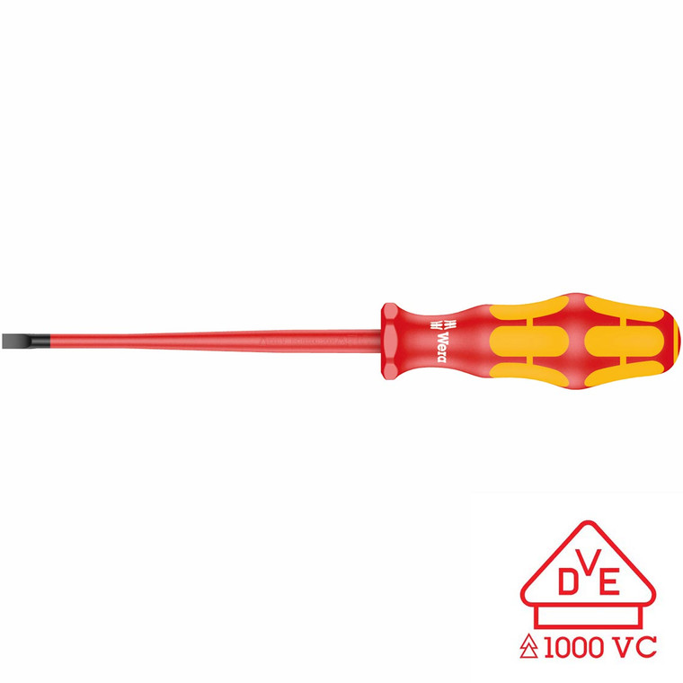 Wera VDE Insulated Screwdriver: Slotted 4.0 x 100mm (Reduced Shaft Diameter) - 5006441001