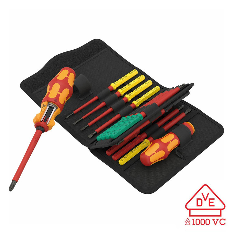 Wera VDE Insulated Extra Slim Blade-Holding Ratcheting Screwdriver Set (17 Piece) - 5006618001