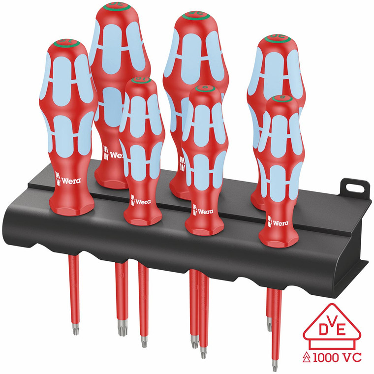 Wera VDE Insulated Stainless Steel TORX Screwdriver Set with Rack (7 Piece Set) - 5022767001