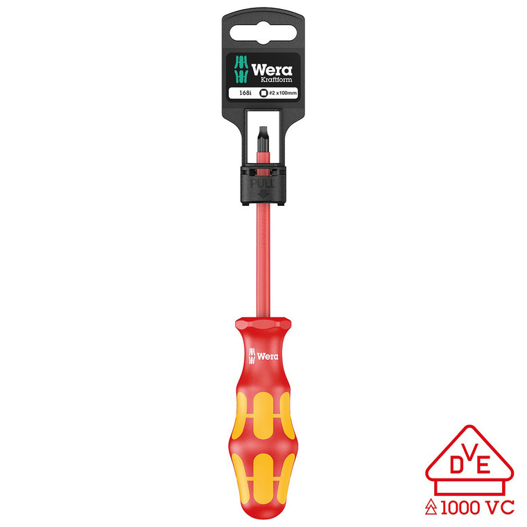 Wera Screwdriver: VDE Insulated Square SQ #2 x 100mm (On Hang-Tag) - 5100025001