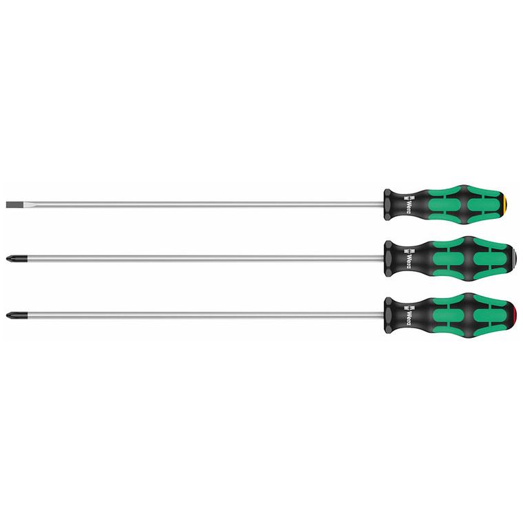 Wera Kraftform Plus Long Shaft Screwdrivers - 300 mm Long Shafts (3 Piece Set) - 05 347735 002