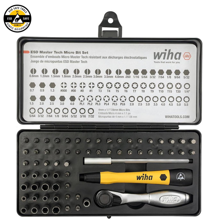 Wiha System-4 ESD Safe Master Technician Ratchet and MicroBits Set - 65 Piece Set - 75965