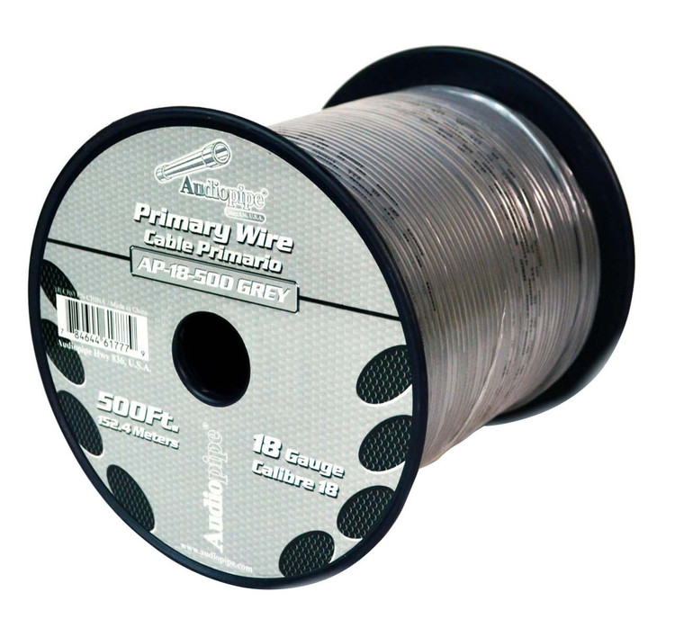 Audiopipe Primary Wire 18-Gauge 500 Foot Spool - Gray - AP18500GREY