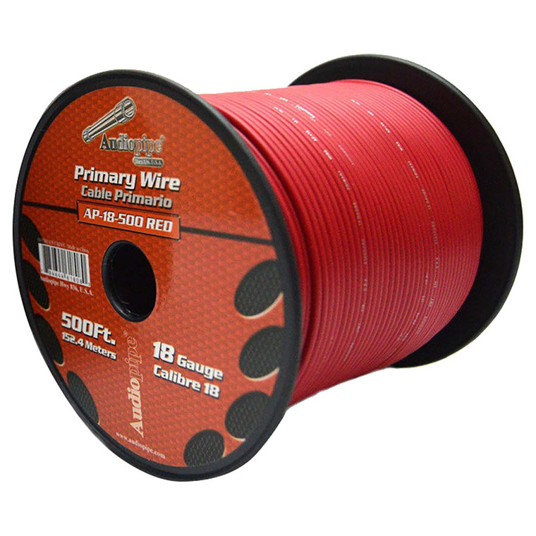 Audiopipe Primary Wire 18-Gauge 500 Foot Spool - Red - AP18500RD