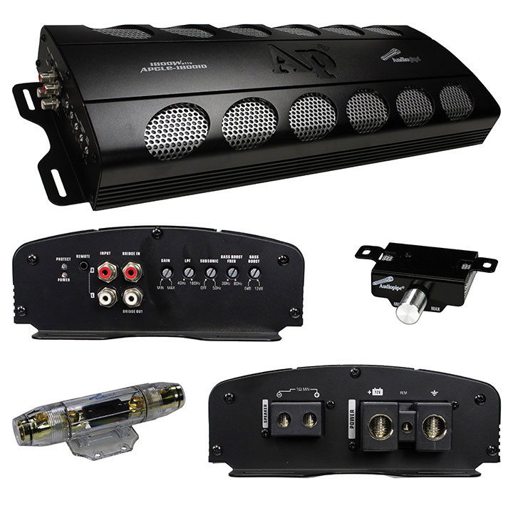 Audiopipe 1800W Class D amplifier remote woofer control - APCLE-18001D