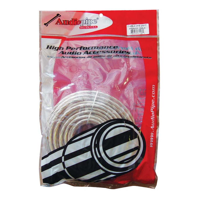 Audiopipe Speaker Wire 10-Gauge 25 Foot Poly Bagged - Clear Insulation - CABLE1025