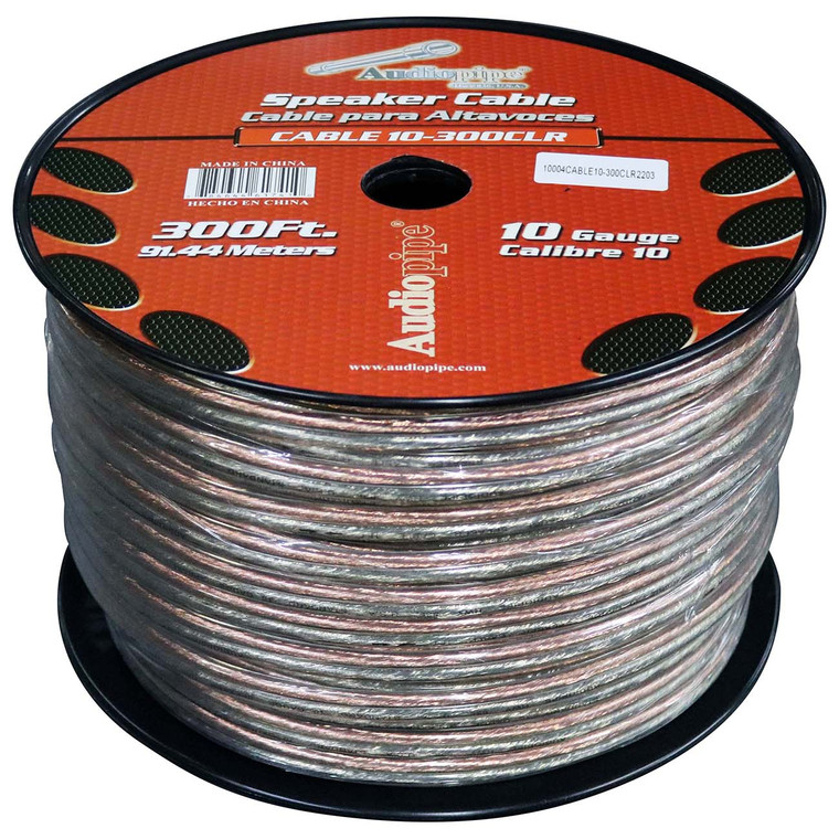Audiopipe Speaker Wire 10-Gauge 300 Foot Spool - Clear Insulation - CABLE10CLEAR300