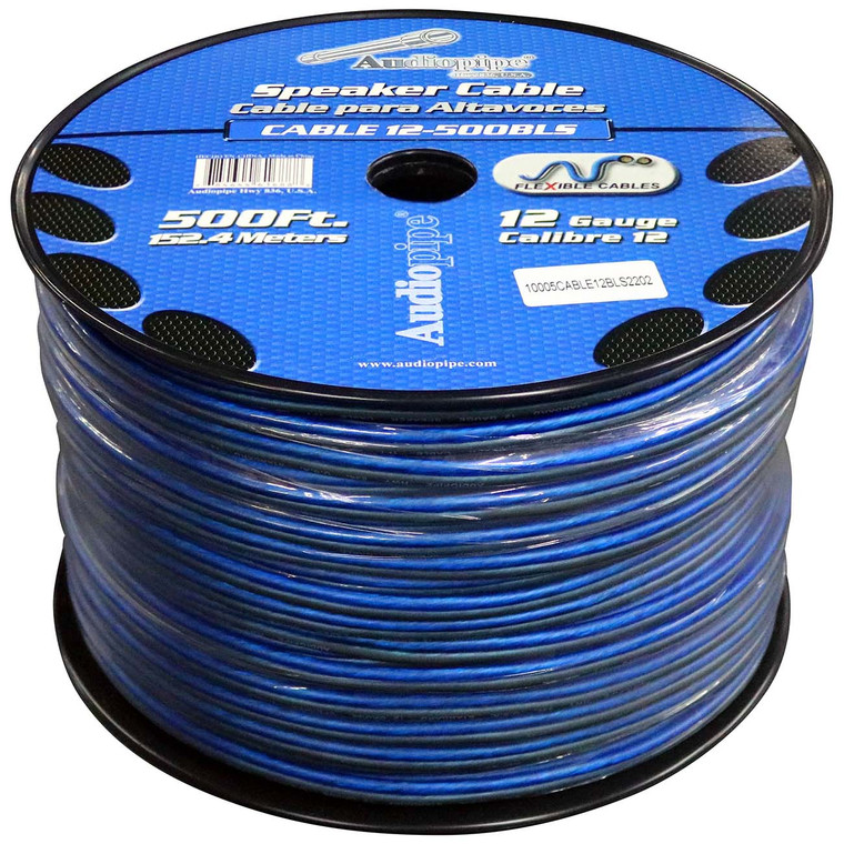 Audiopipe Speaker Wire 12-Gauge 500 Foot Spool - Blue/Clear - CABLE12BLS500