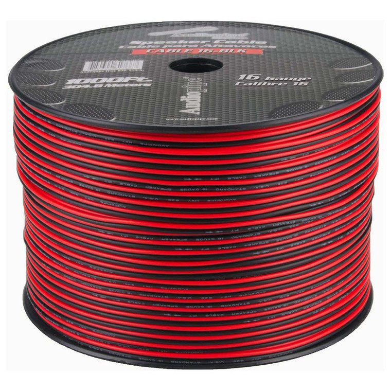 Audiopipe Speaker Wire 16-Gauge 1000 Foot Spool - Black/Red - CABLE16BLACK