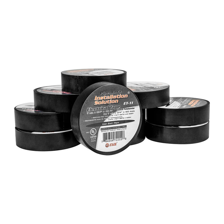 Nippon Vinyl Electrical Tape 3/4" x 60 Feet Rolls - Black (10 pack) - ET11