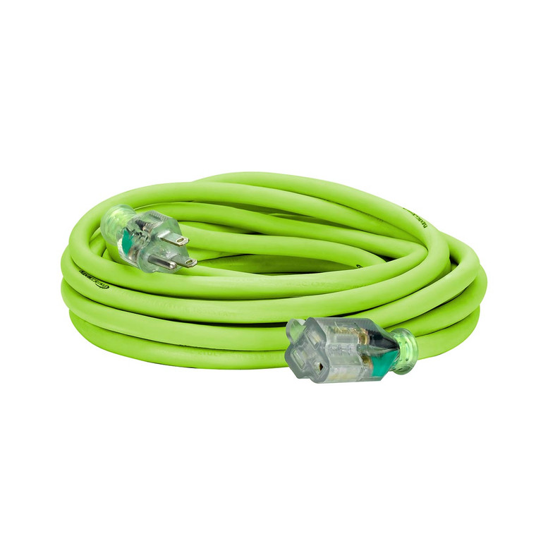 Flexzilla Pro Extension Cord 12/3 AWG SJTW 25' Outdoor Lighted Plug ZillaGreen - FZ512825