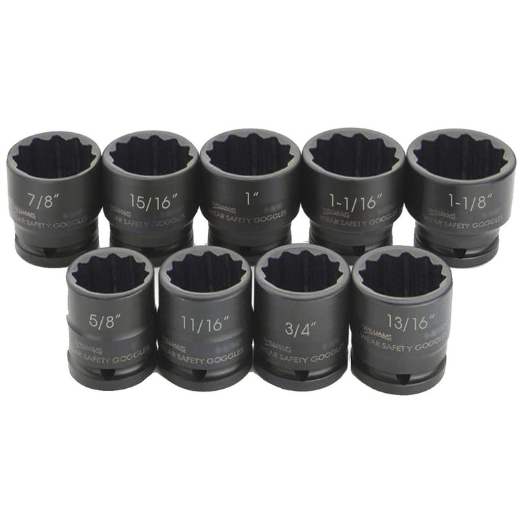 Williams 3/4" Drive Shallow Skirt Impact SAE Socket Set - 12 Point (9 Piece) - JHW38925