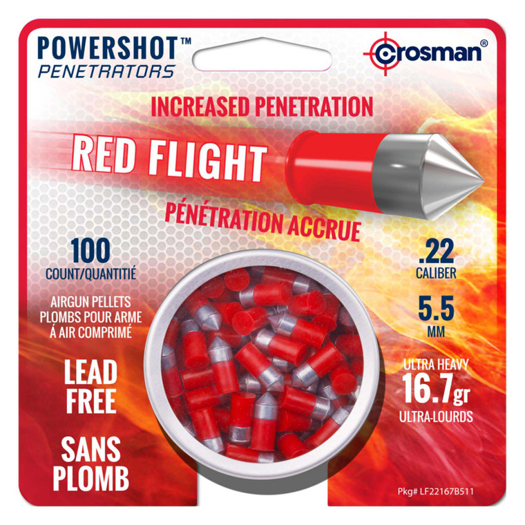 Crosman .22cal Red Flight Penetrator Pellets - 16.7 Grain (100 Count) - LF22167