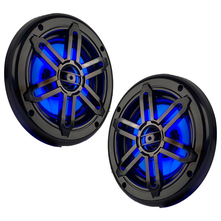 Power Acoustik Marine 6.5" 2-Way Speakers with Blue LED White & Black Grills - MFL-65WB