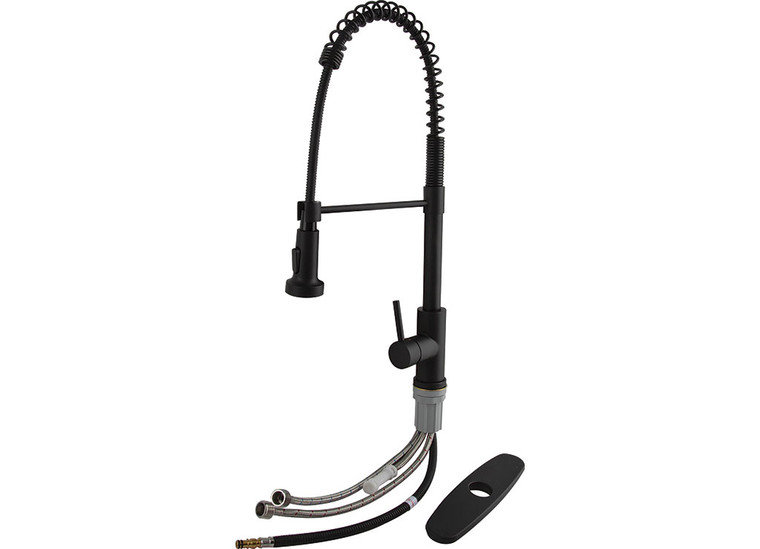 American Brass - Faucet Kitchen 8in Black Matte Metalcoiled Spring Faucet Hammer Stylehead - SP5000BMT-A