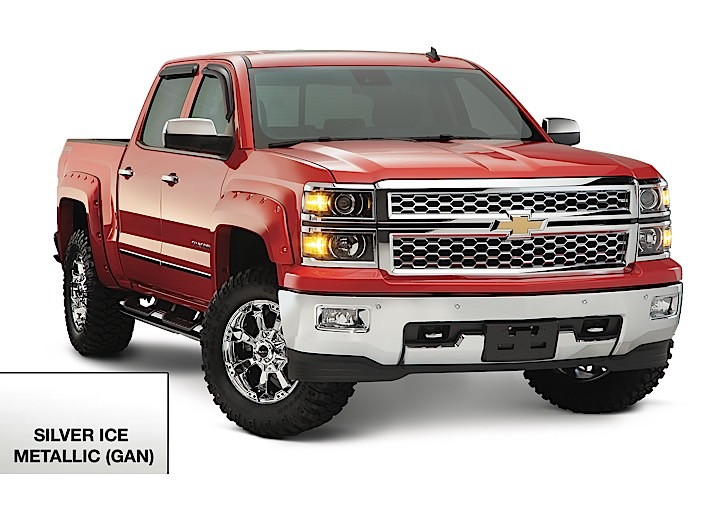 Bushwacker - 1417 Silverado 1500 Crew Cab Sb (69.3in) Pocket Style Fender Flares  Silver Ic - 40959-54