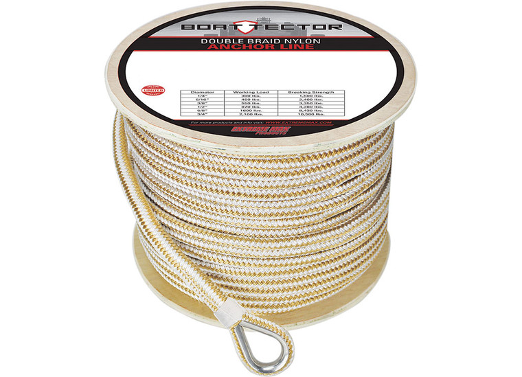 Extreme Max - Exmax Braided Nylon Anchor Line W/thimble 1/2x300' White/gold - 3006.2267