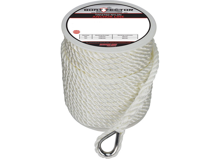 Extreme Max - Exmax Twisted Nylon Anchor Line1/2in X150ft  White With Thimble - 3006.2303