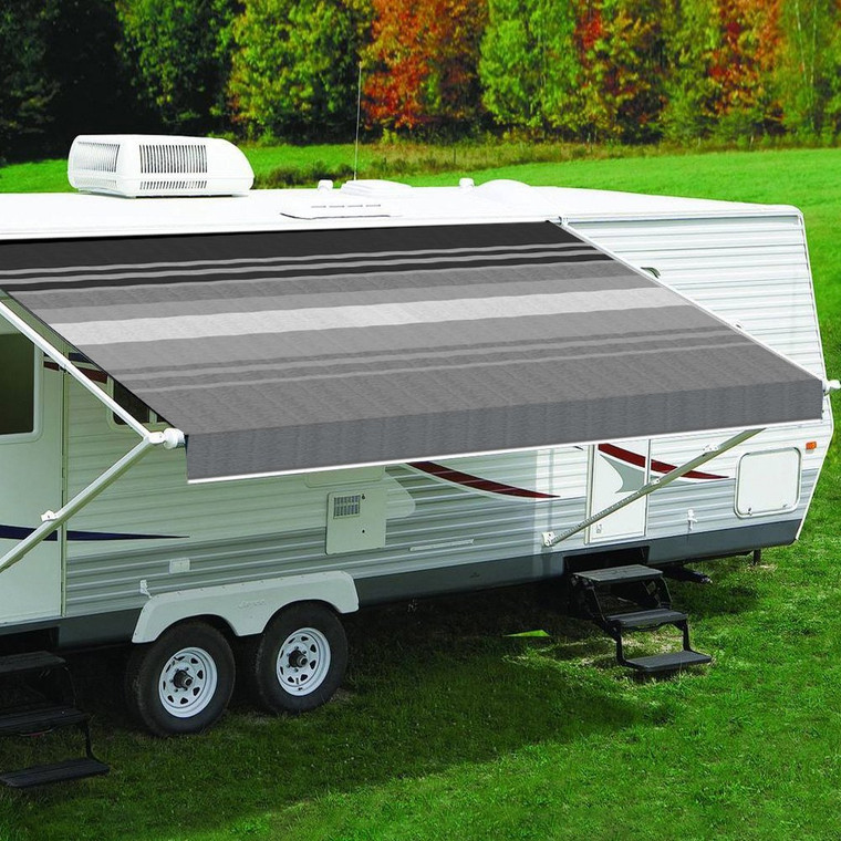 Carefree of Colorado - Replacement Awning Vinyl Fabric 15ft 2in Black/gray Dune Stripe White Weatherg - JU168D00