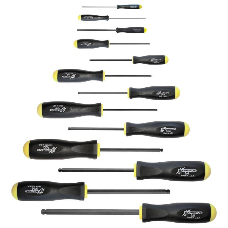 Bondhus Balldriver SAE HEX Ball End Screwdrivers .050" to 3/8" (13 Piece) - 10637