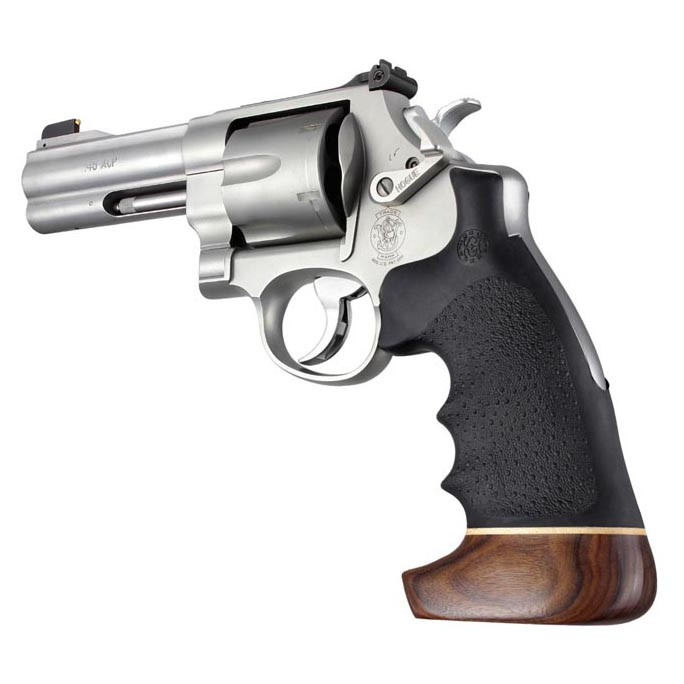 Hogue Round Butt Rubber Conversion Style Grips with Wood Big Butt for S&W N-Frame Revolvers (Black) - 25006