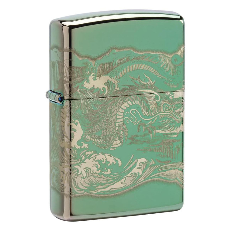 Zippo Windproof Lighter Dragon and Tiger Engraved 360 High Polish Green - 28129PI400122