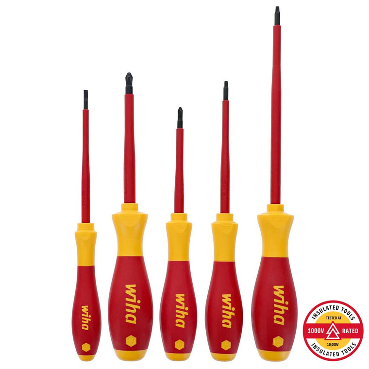 Wiha SoftFinish Slotted/Phillips/Square Insulated Screwdriver Set (5 Piece Set) - 32083